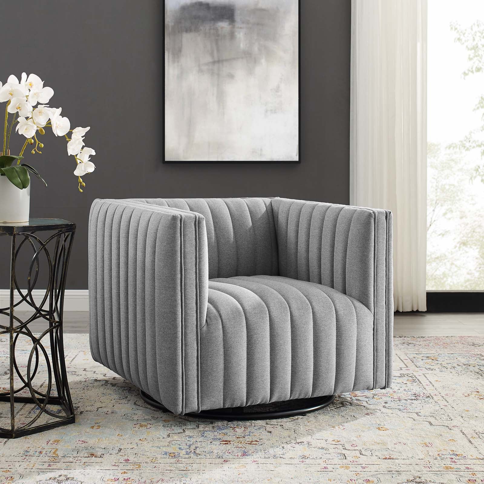 Tufted Swivel Armchair Beige