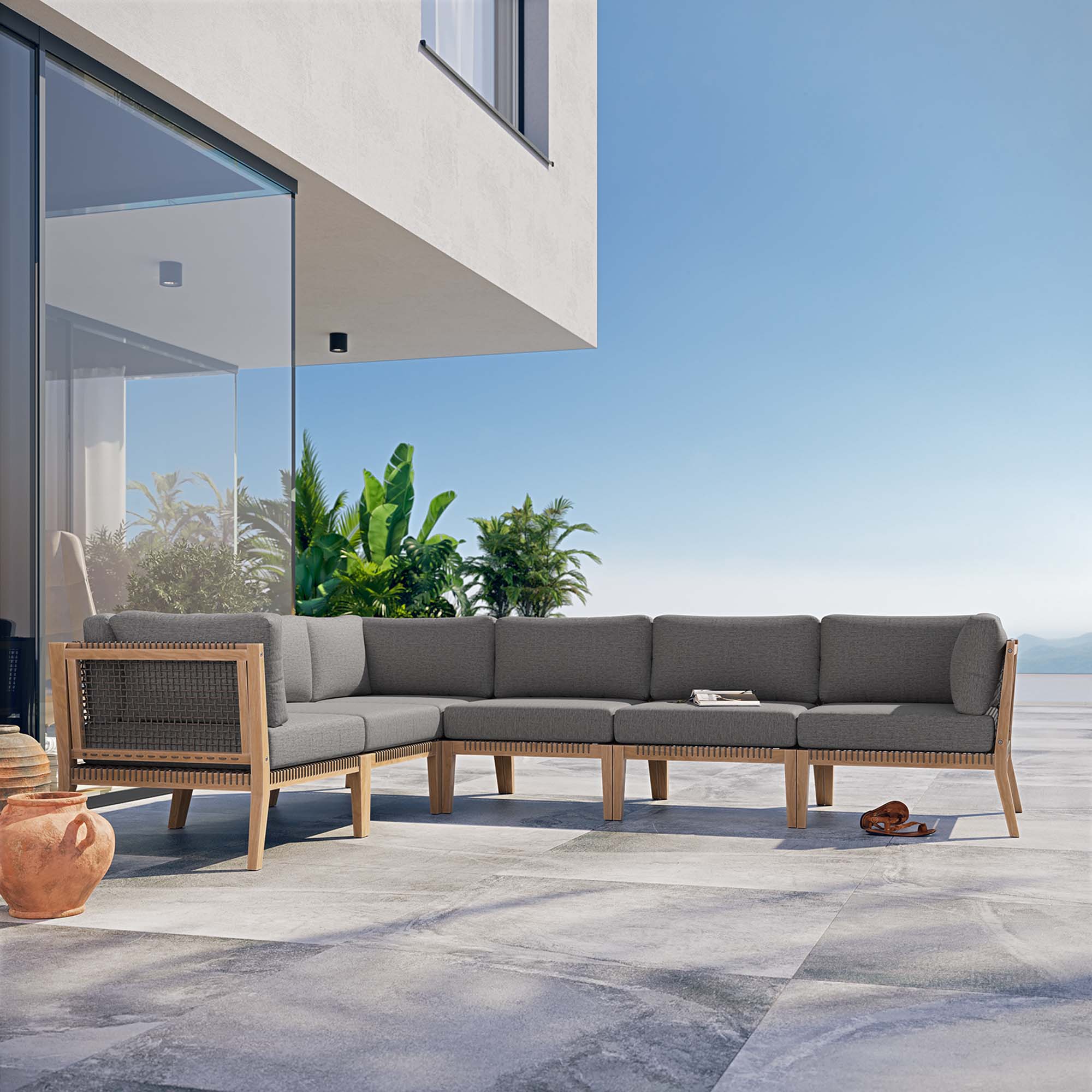 Outdoor Patio Teak Wood Sectional Sofa