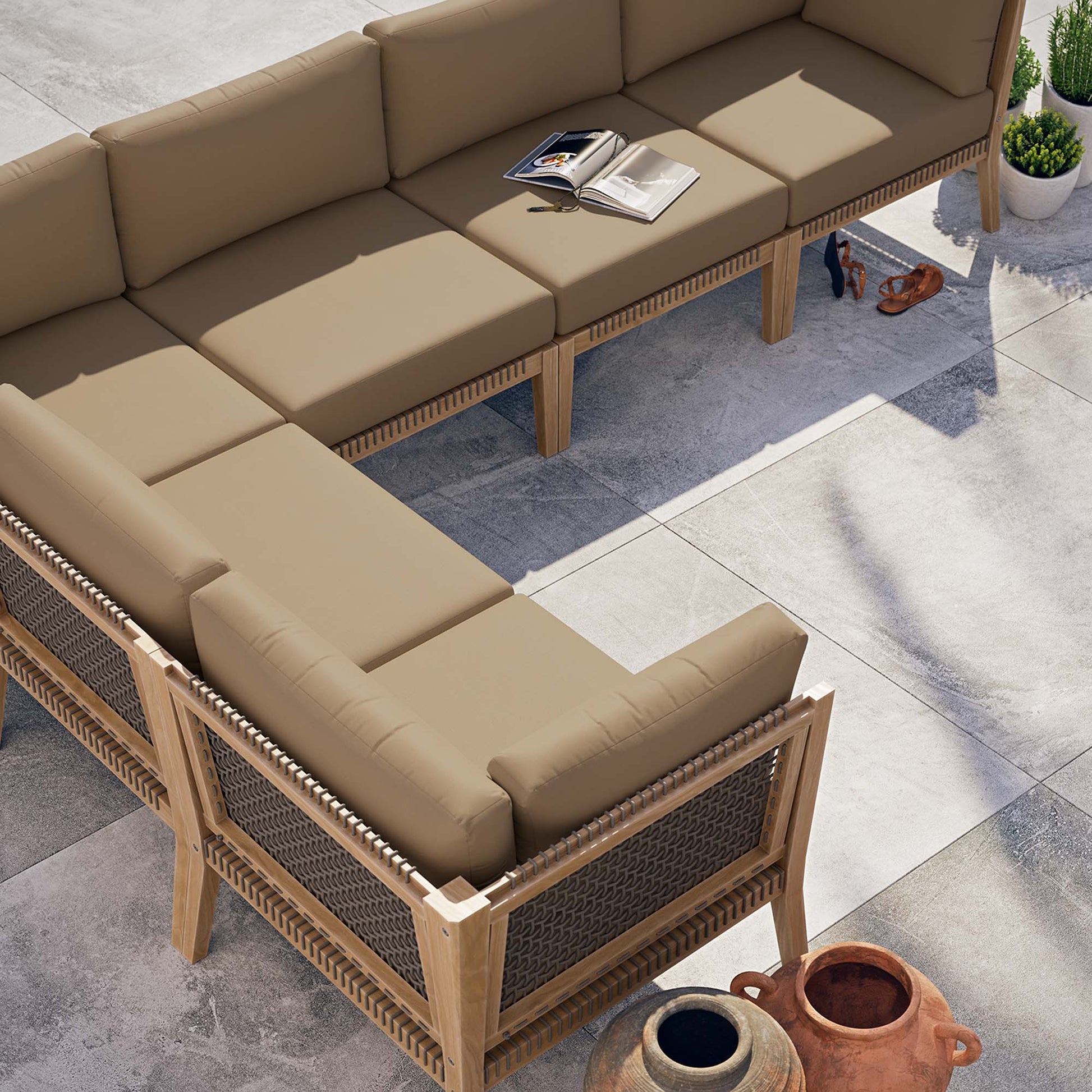 Outdoor Patio Teak Wood Sectional Sofa