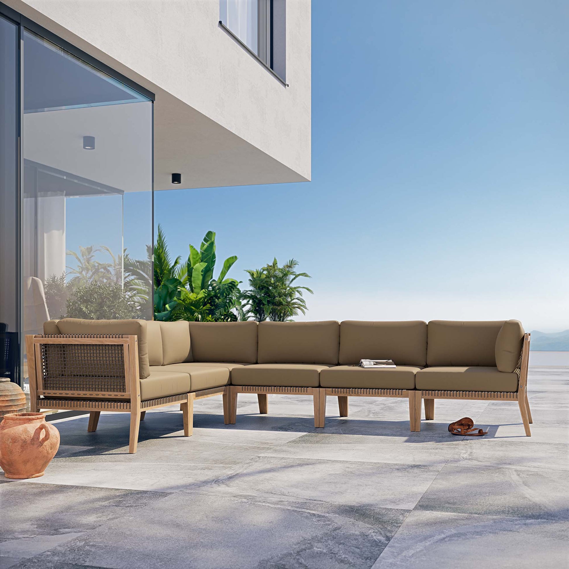 Outdoor Patio Teak Wood Sectional Sofa