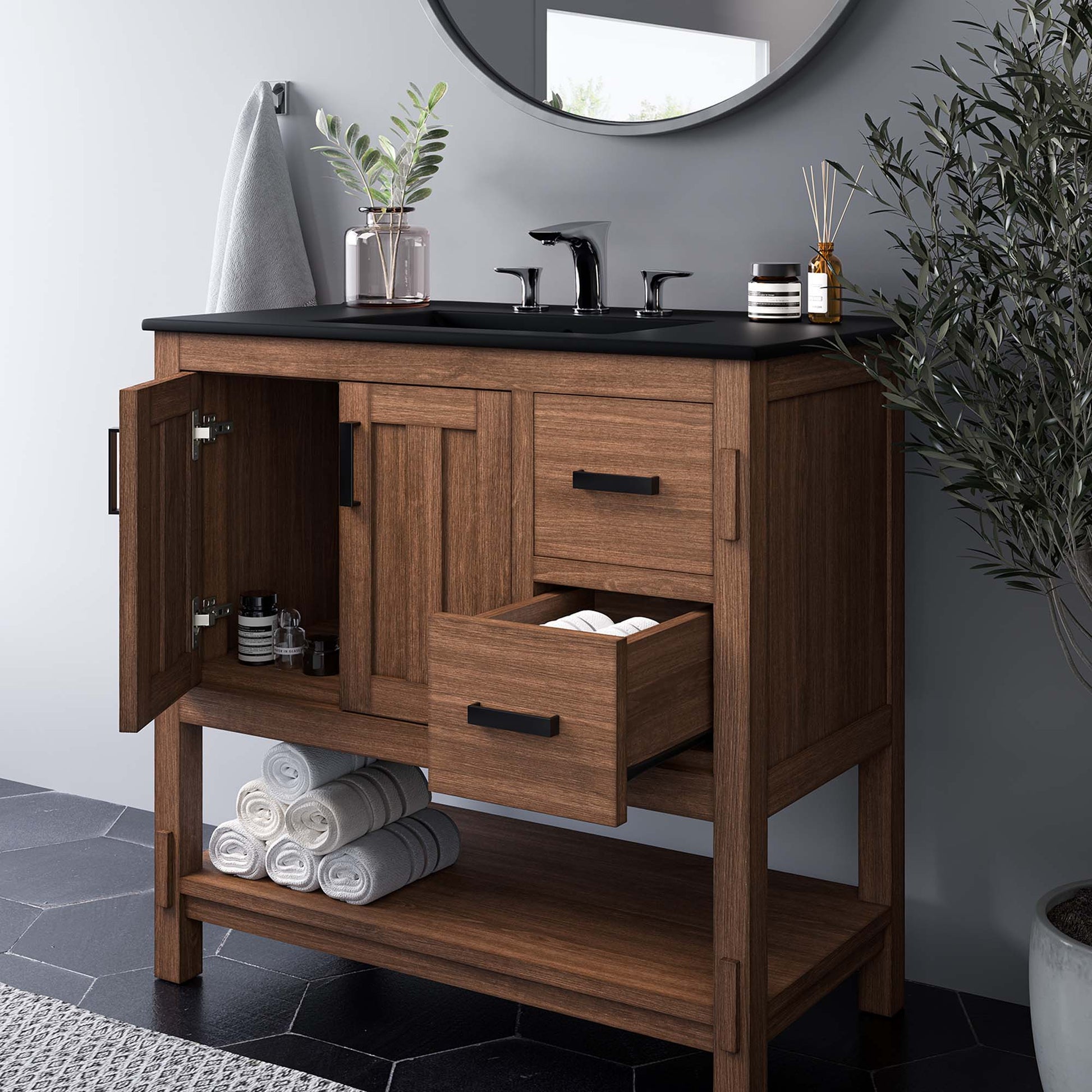 Ashlyn 36" Bathroom Vanity Walnut Black