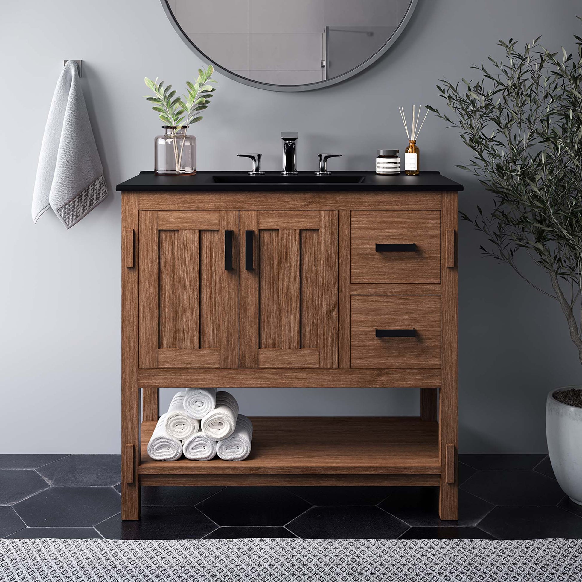 Ashlyn 36" Bathroom Vanity Walnut Black