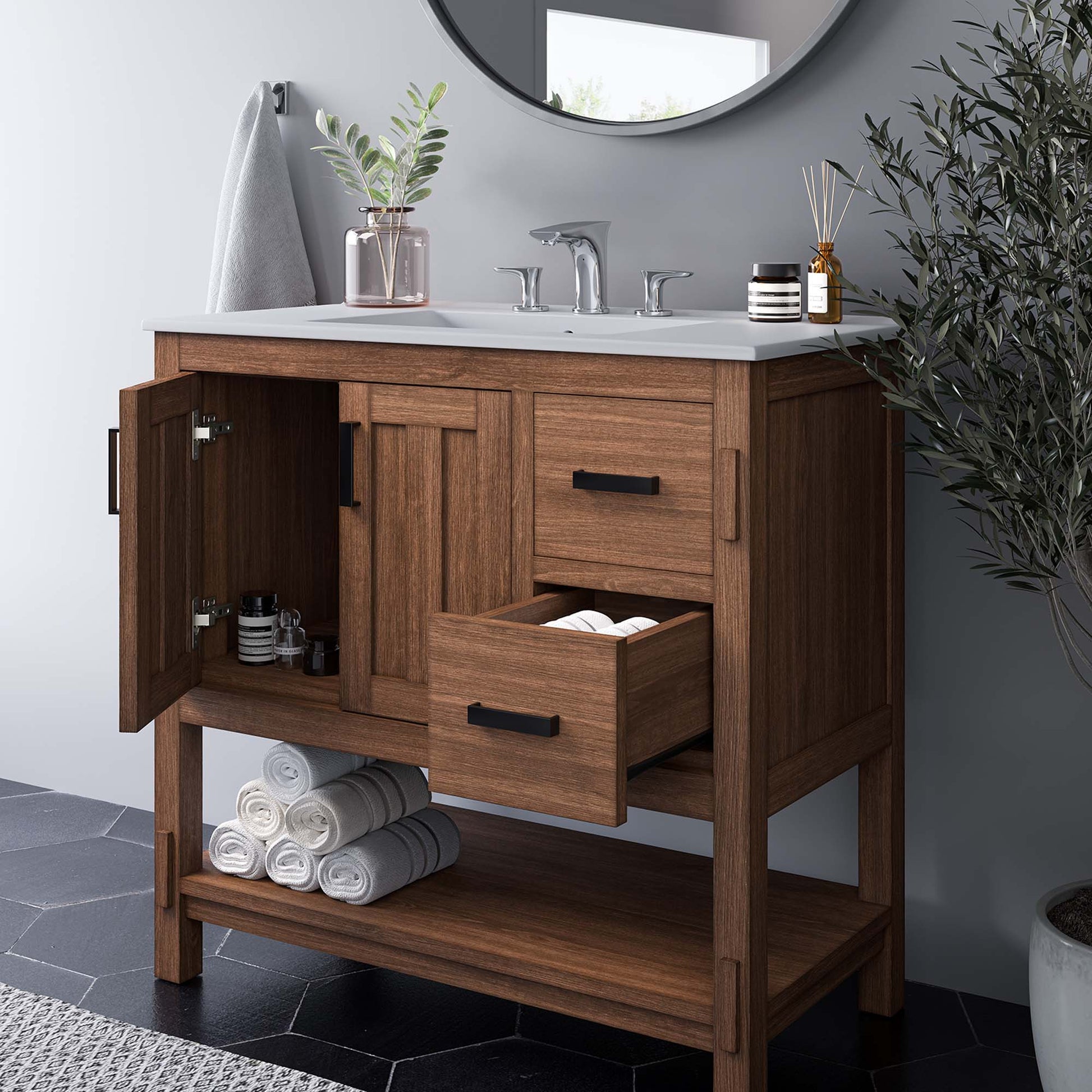 Ashlyn 36" Bathroom Vanity Walnut Black