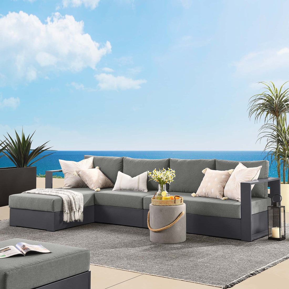 Tahoe Outdoor Powder-Coated Aluminum Sectional Sofa