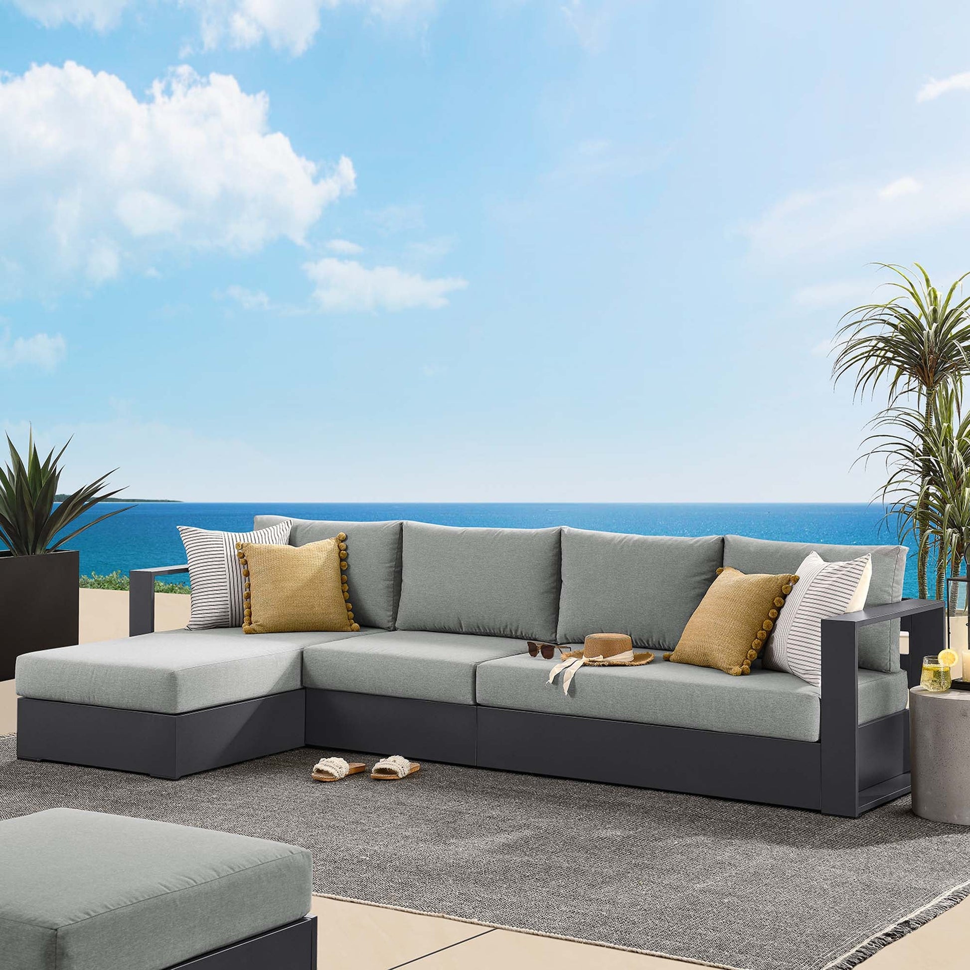 Tahoe Outdoor Powder-Coated Aluminum Sectional Sofa
