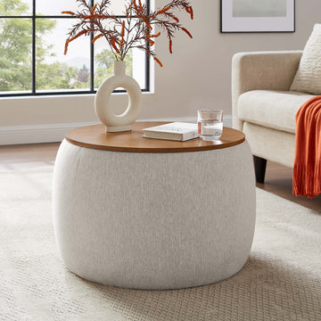 Perla Heathered Weave Fabric Storage Ottoman