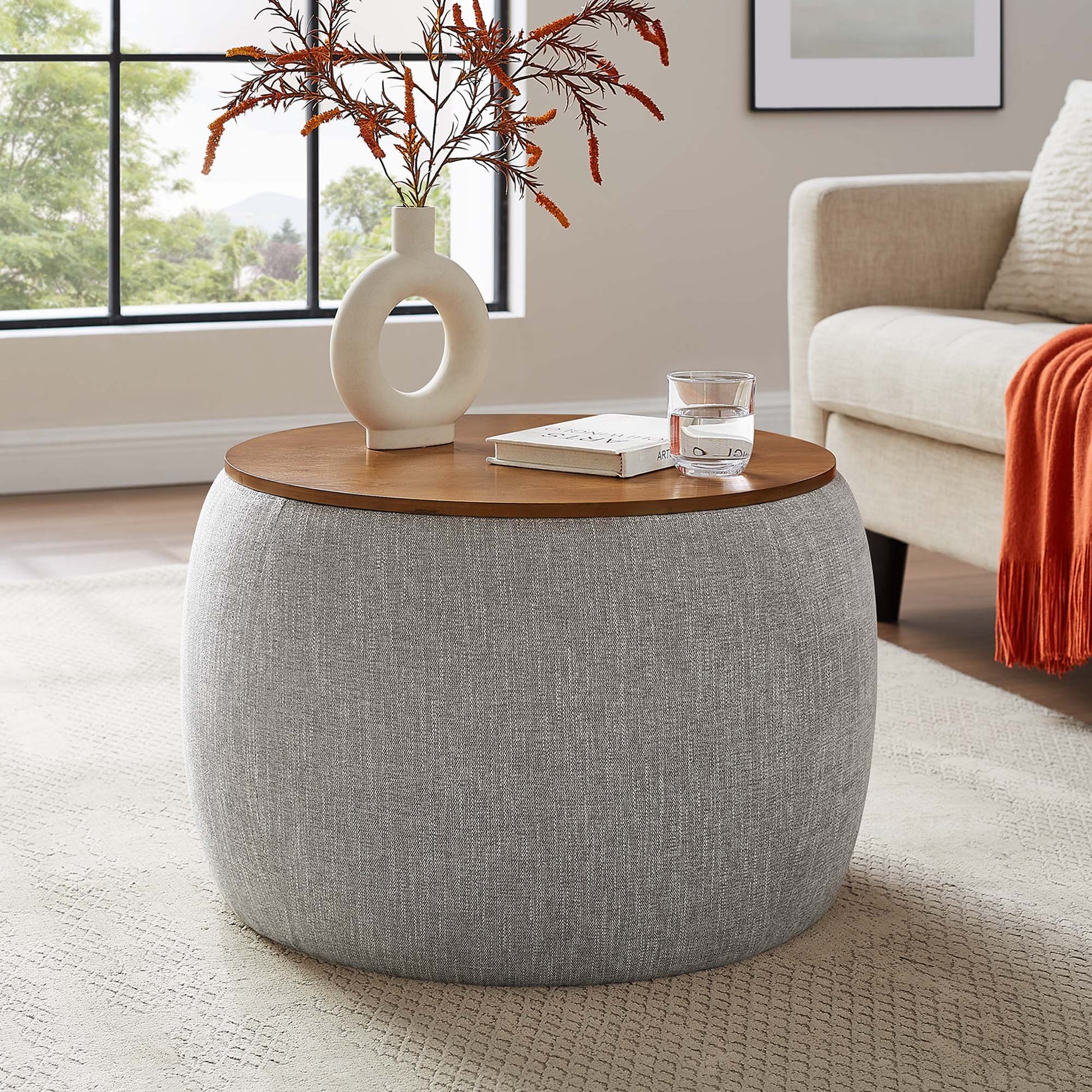 Perla Heathered Weave Fabric Storage Ottoman