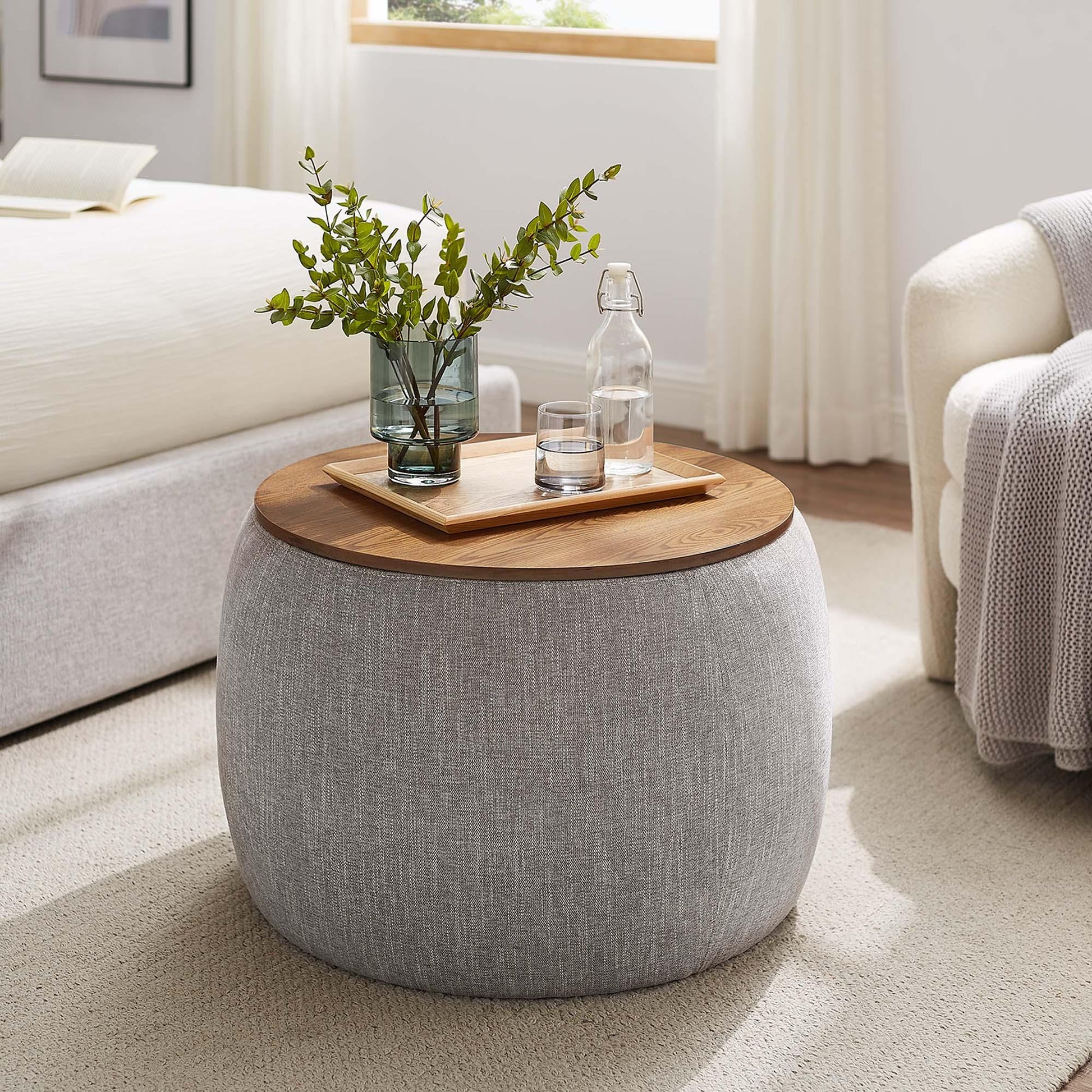 Perla Heathered Fabric Ottoman