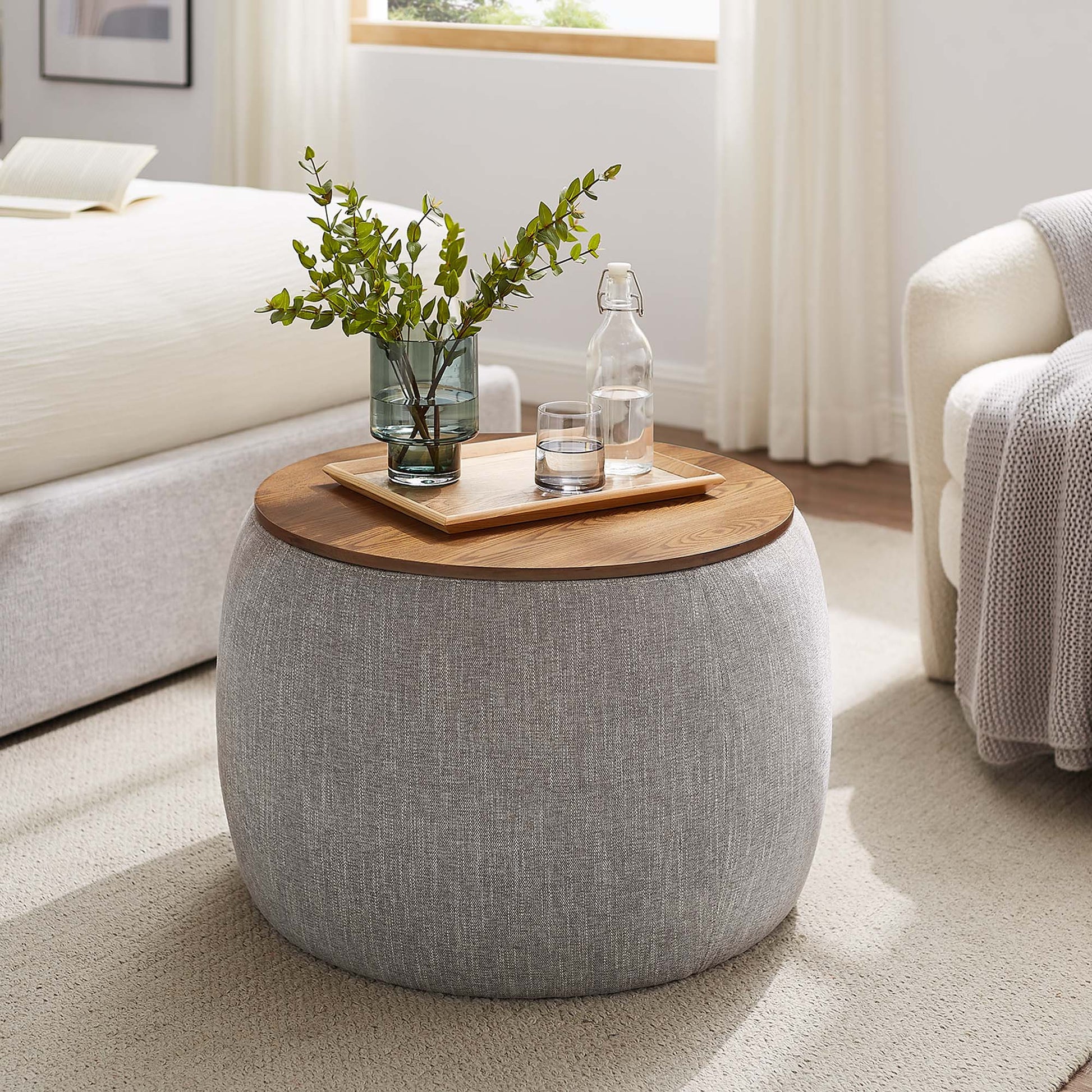 Perla Heathered Weave Fabric Storage Ottoman