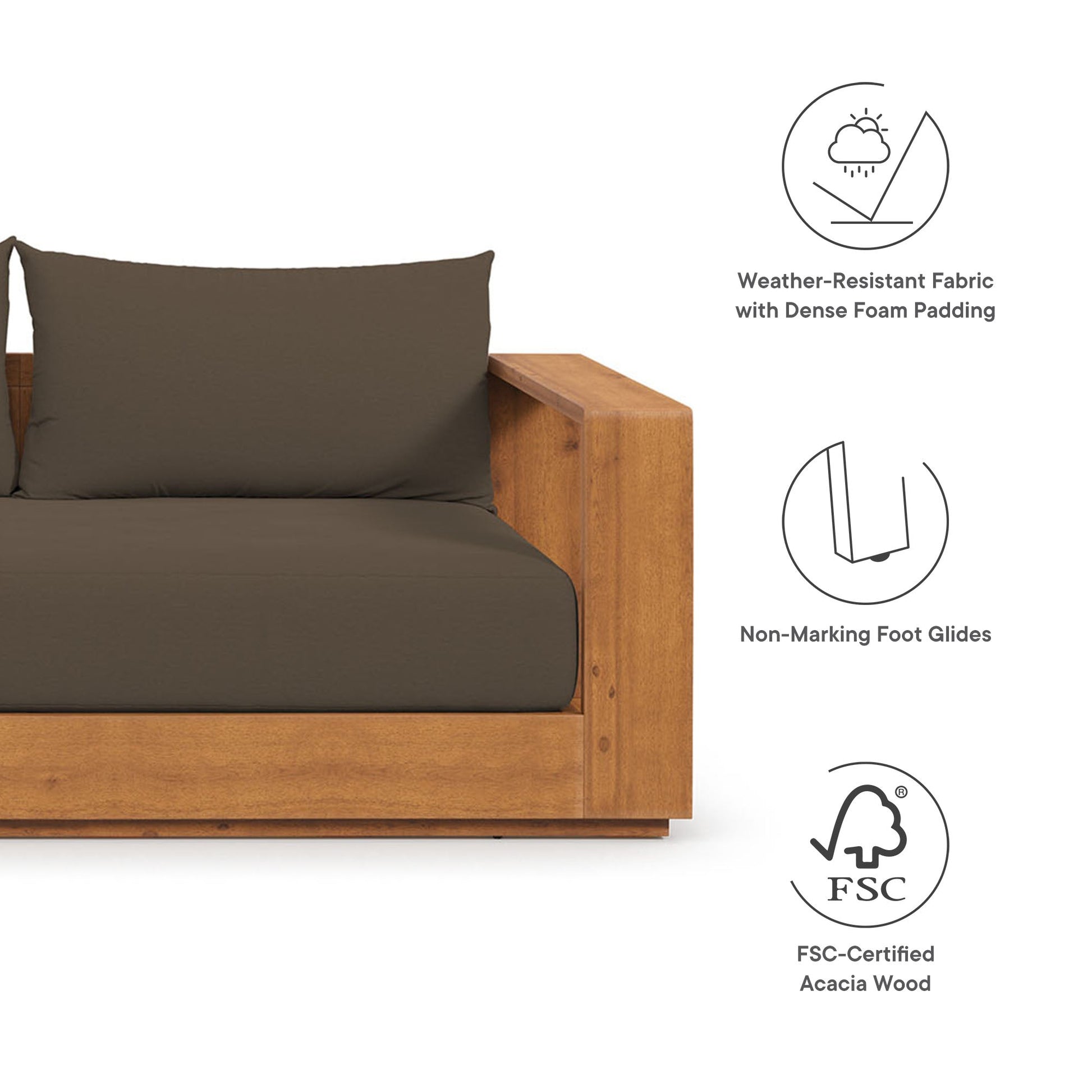 Tahoe 2-Piece Outdoor Patio Acacia Wood Sofa and Coffee Table Set
