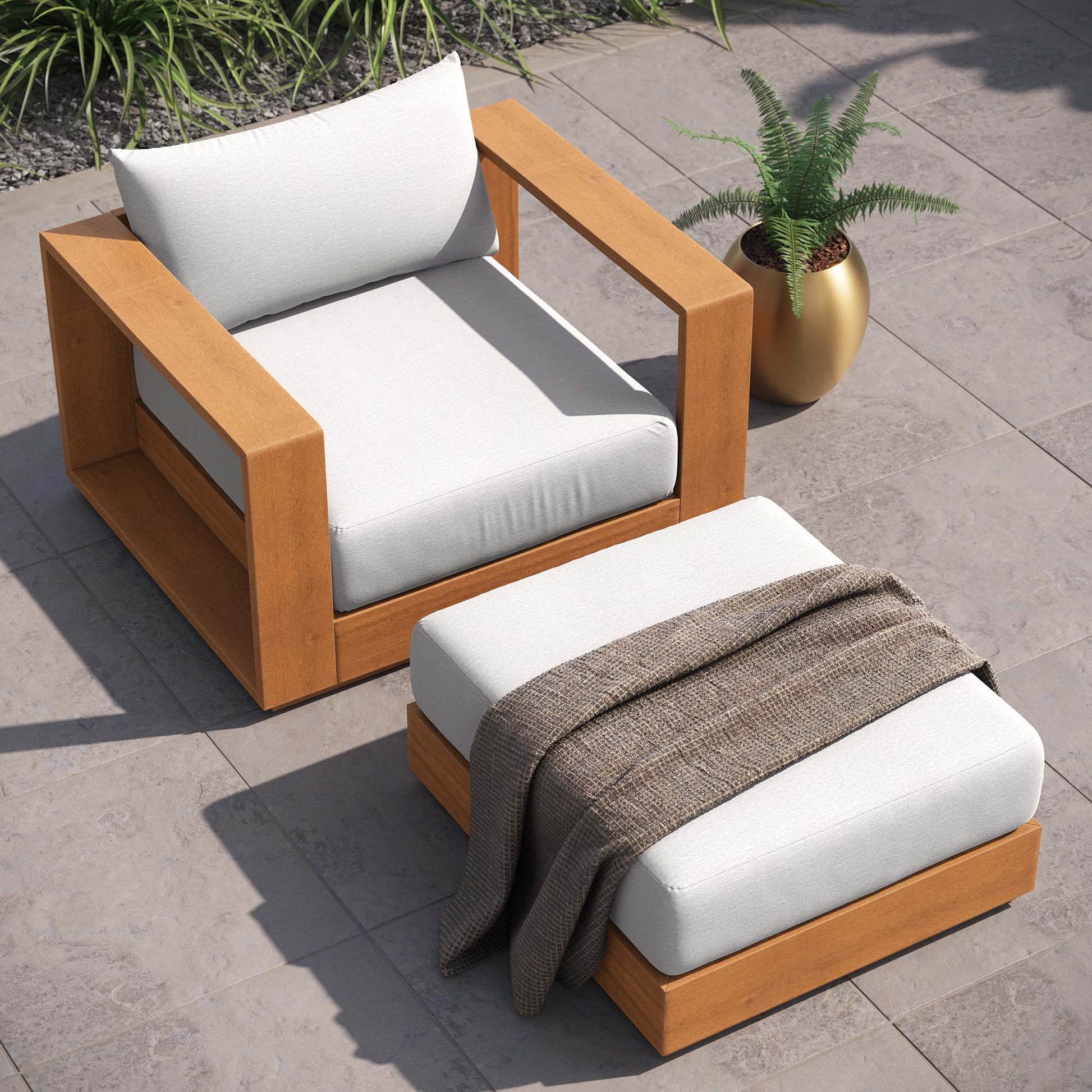 Acacia Wood Armchair and Ottoman