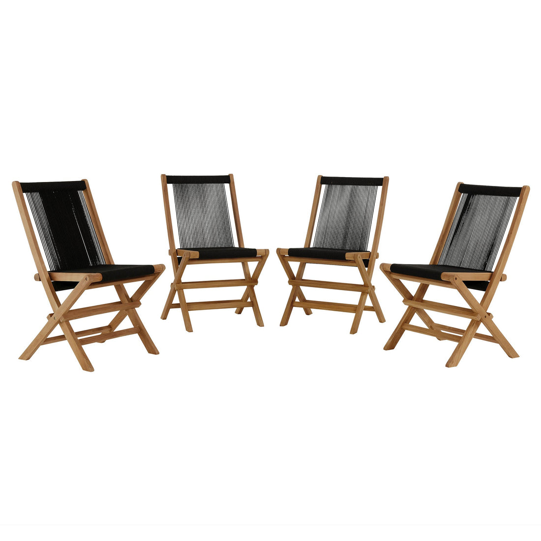 Teak & Rope Folding Chairs Set