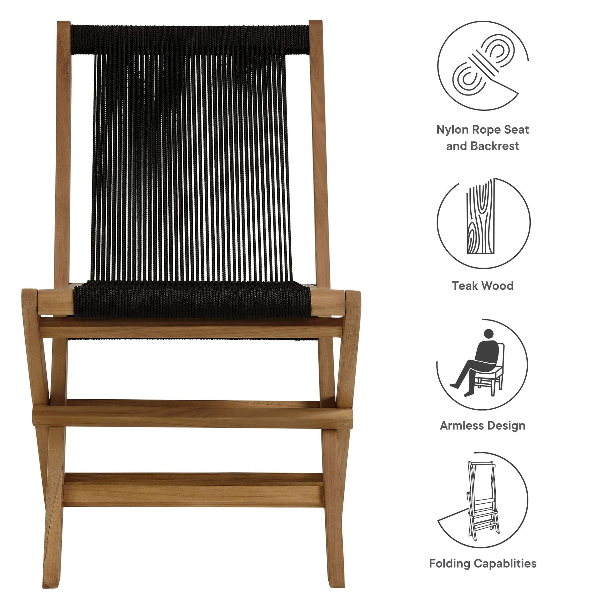 Teak & Rope Folding Chairs Set