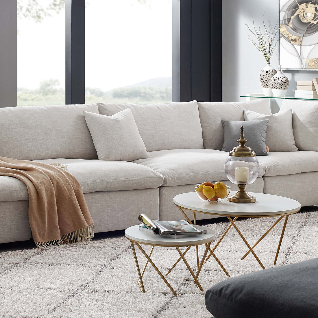 Down Filled Overstuffed Sectional Sofa