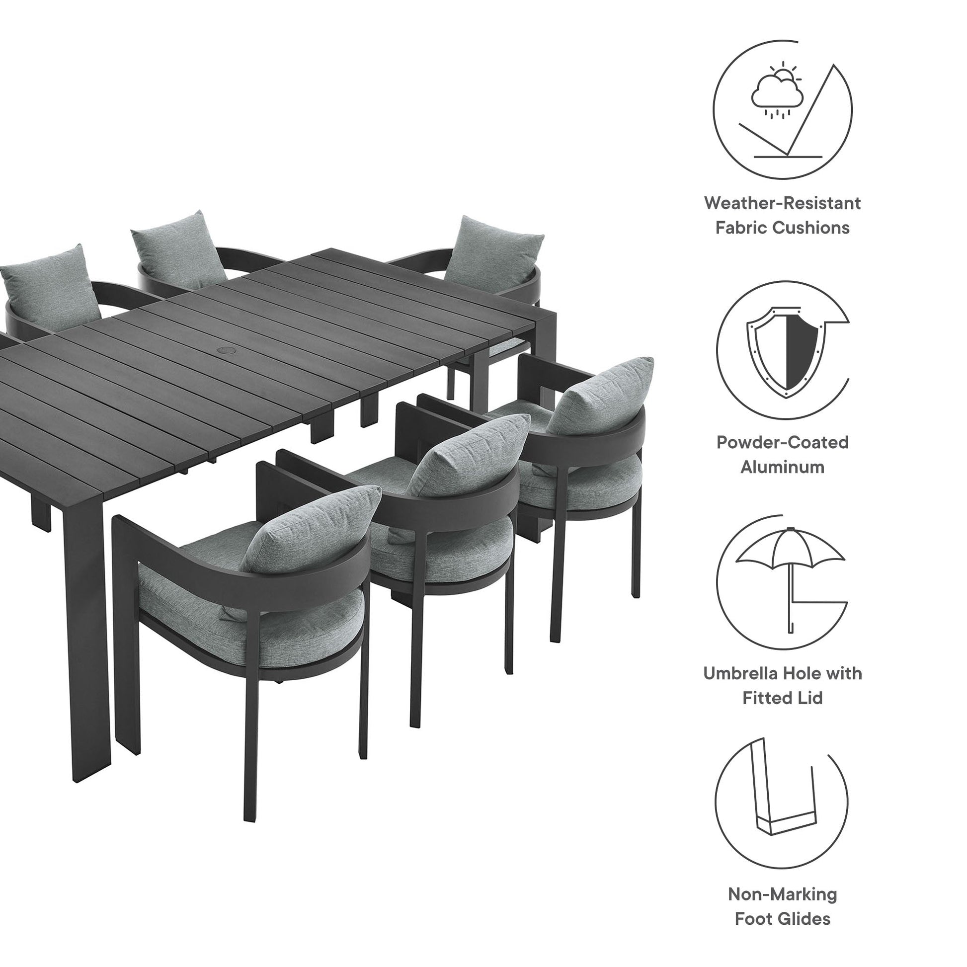 Tahoe 9 Piece Outdoor Patio Aluminum Dining Set