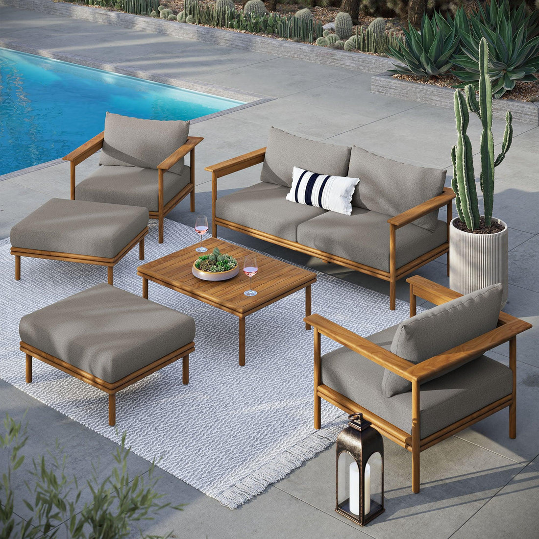 Wren 6-Piece Teak Wood Outdoor Patio Furniture Set