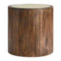 Truett Round Wood Rattan Side Table Walnut