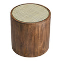 Truett Round Wood Rattan Side Table Walnut