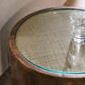 Truett Round Wood Rattan Side Table Walnut