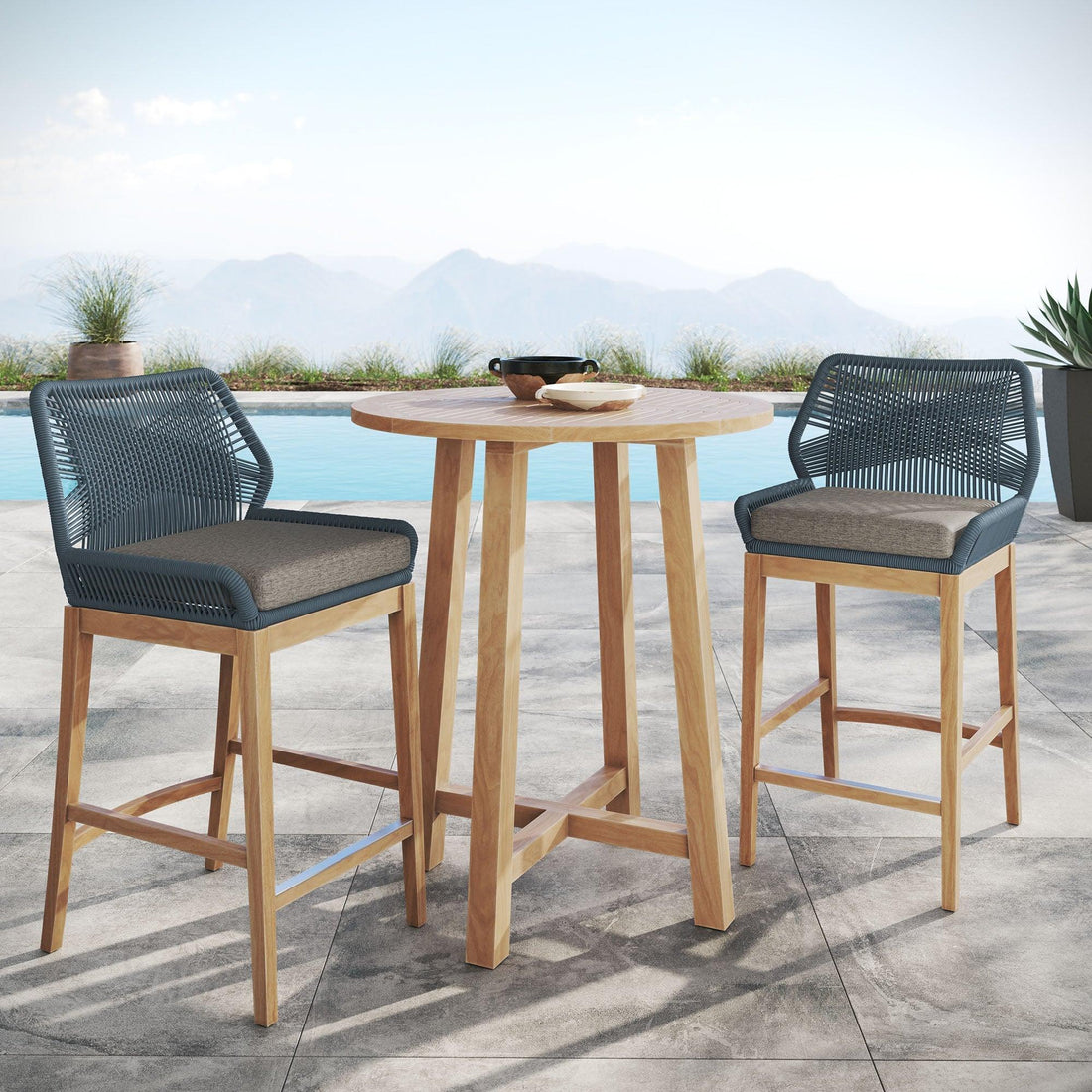 Outdoor Patio Teak Bar Set