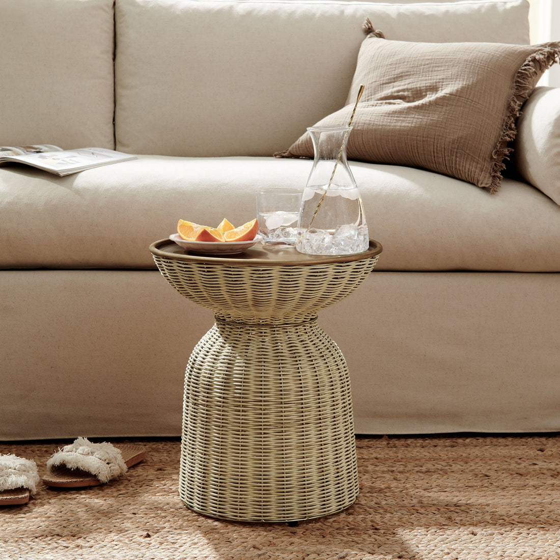 Brown Rattan Side Table