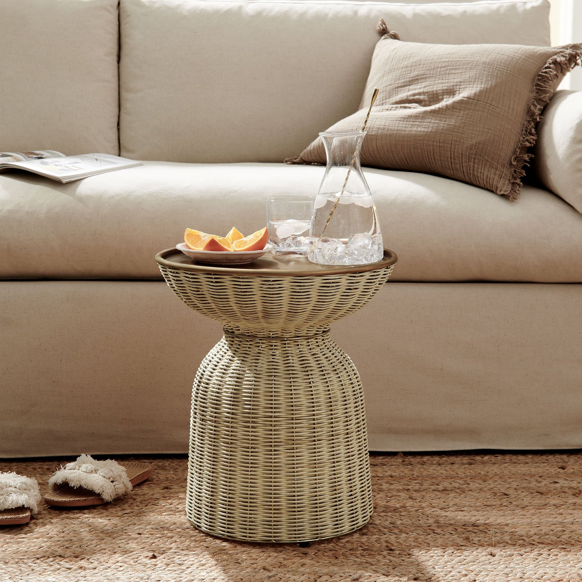 Brown Rattan Side Table