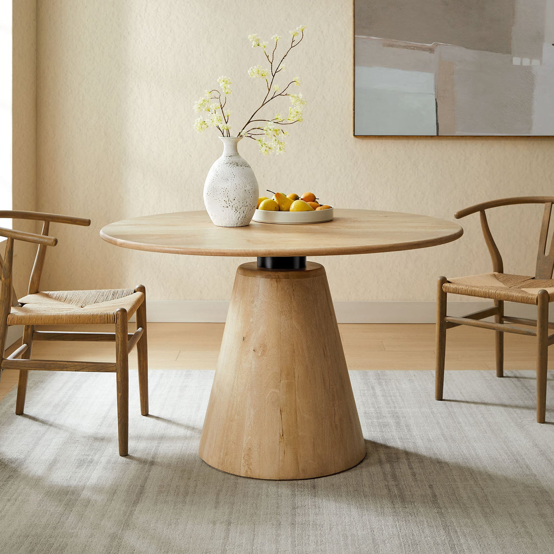 Natural Wood Round Dining Table