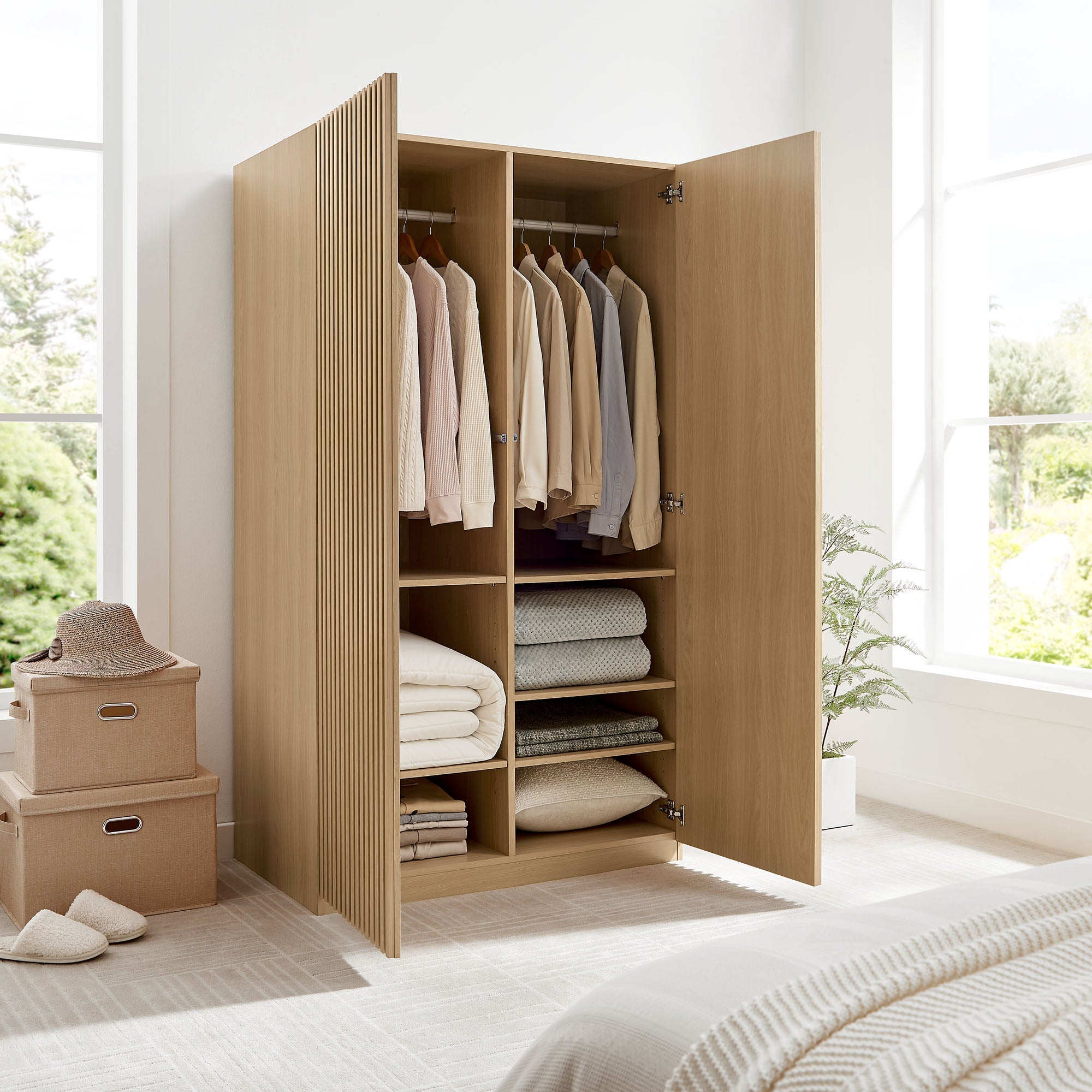 Stylish 2-Door Wardrobe Closet in Oak and Walnut