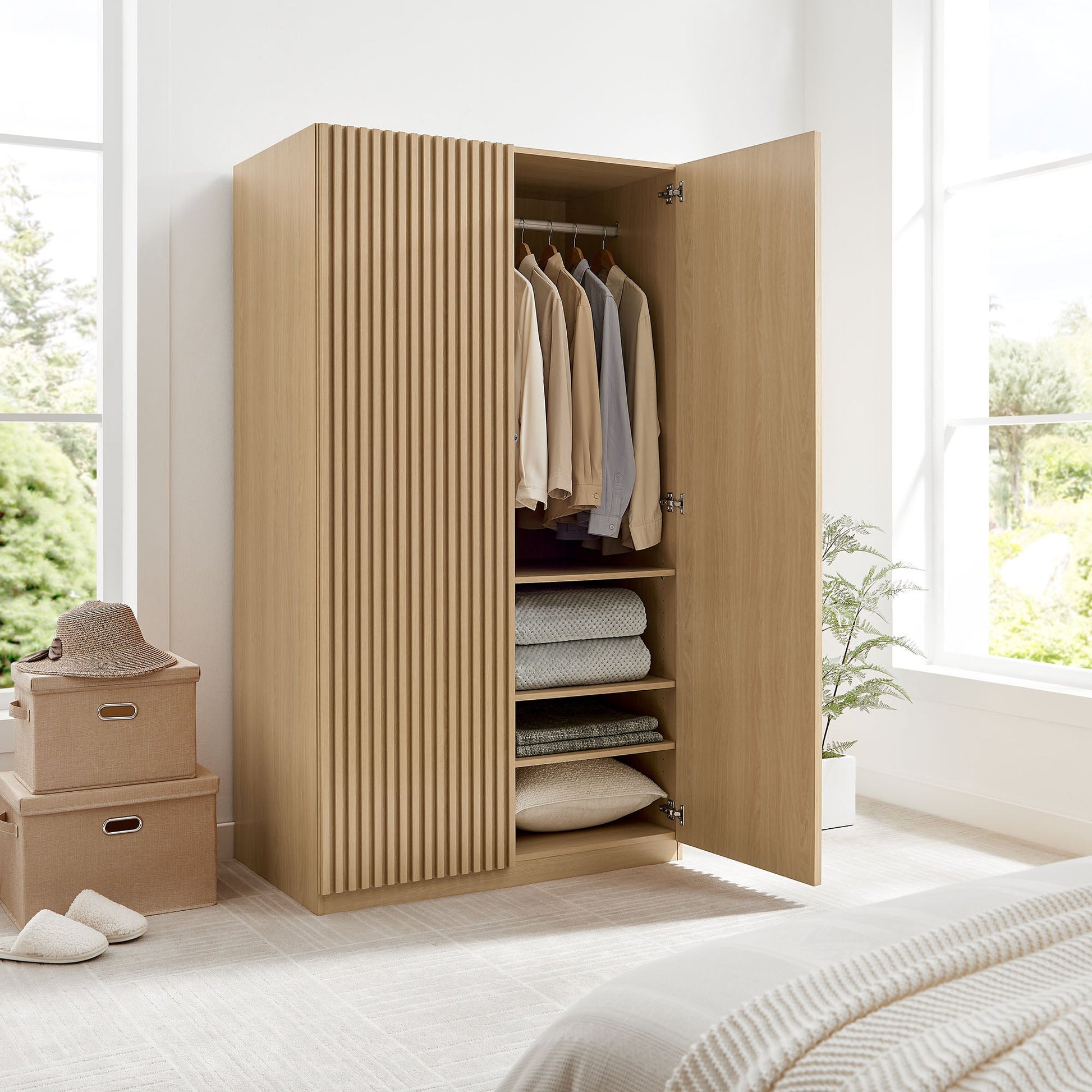 Stylish 2-Door Wardrobe Closet in Oak and Walnut