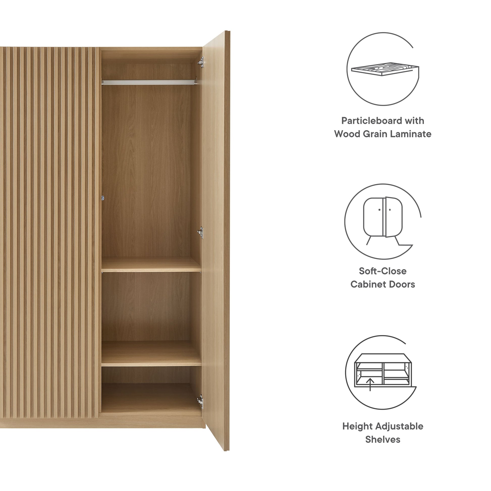 Stylish 2-Door Wardrobe Closet in Oak and Walnut
