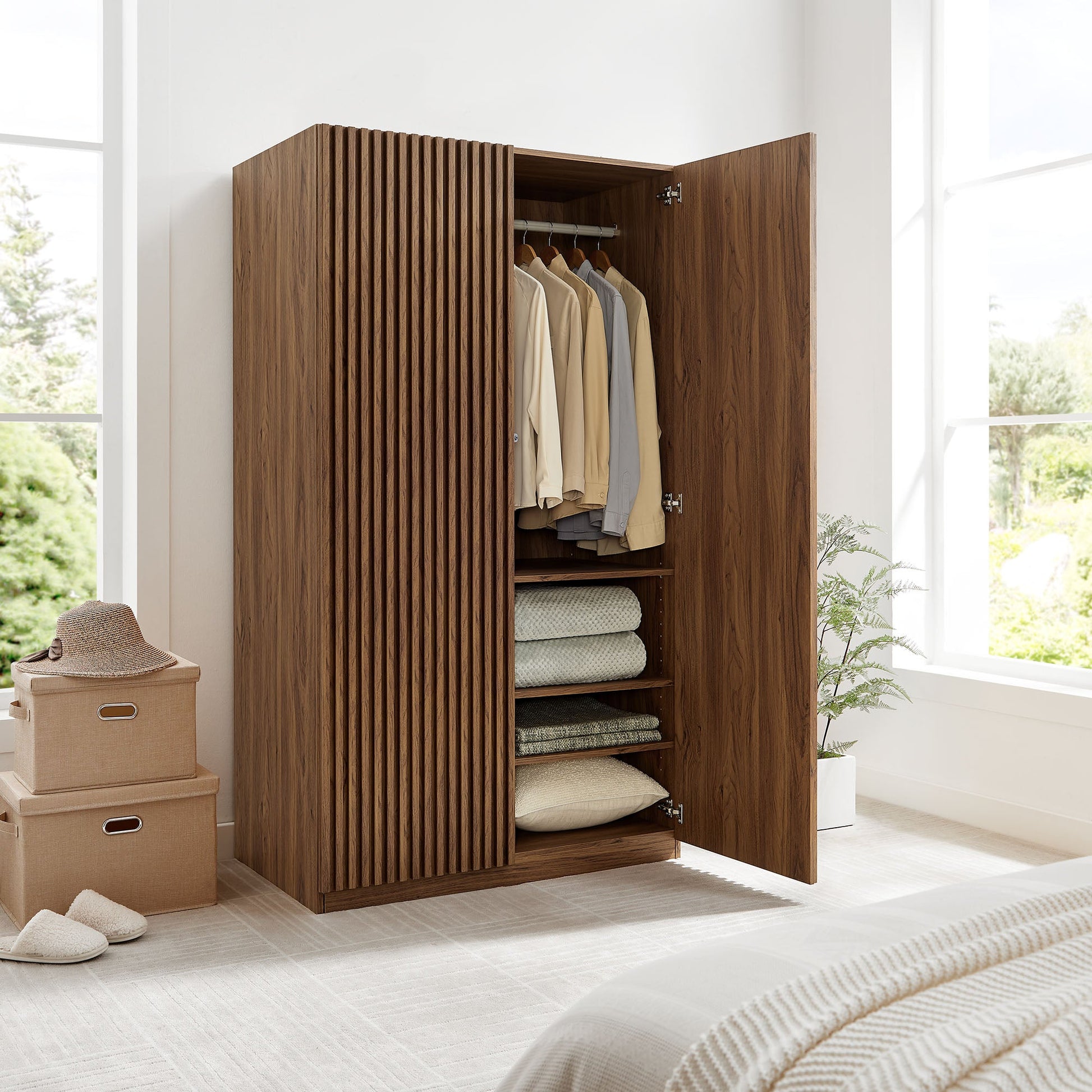 Stylish 2-Door Wardrobe Closet in Oak and Walnut