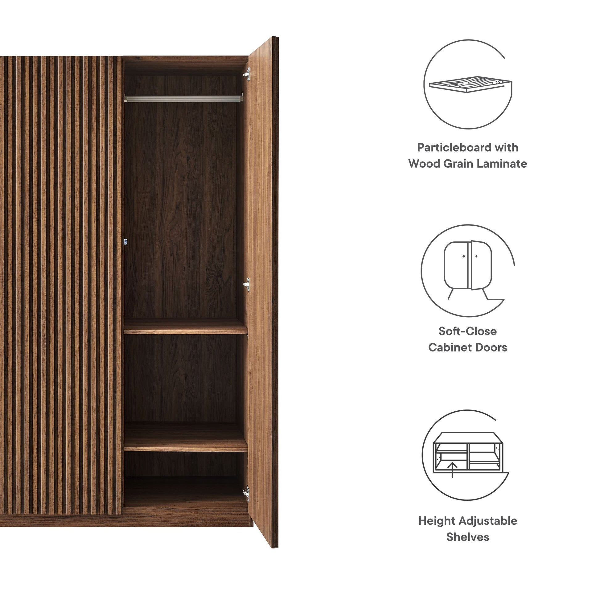 Stylish 2-Door Wardrobe Closet in Oak and Walnut