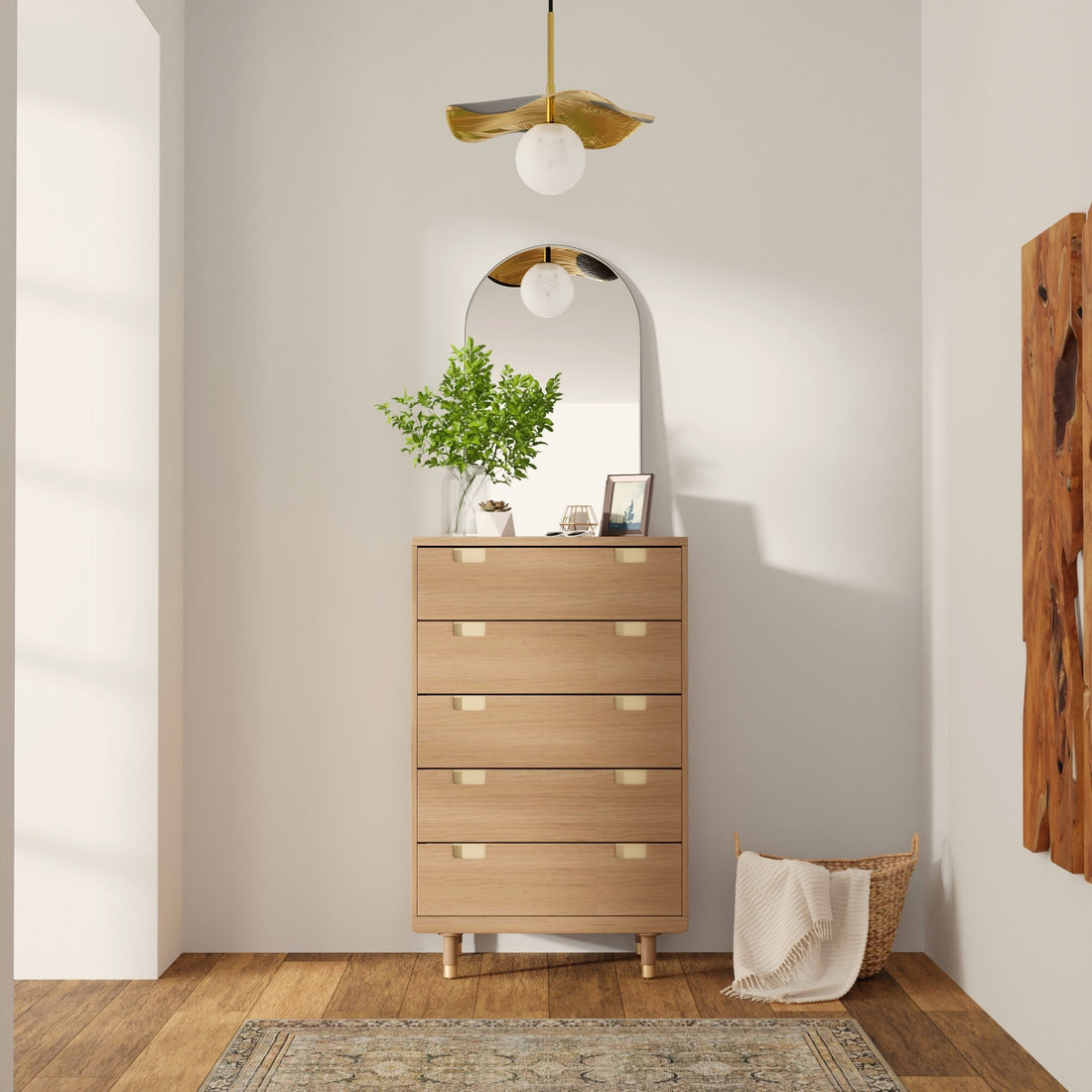 Elegant Easton Five Drawer Chest with Mahogany Finish