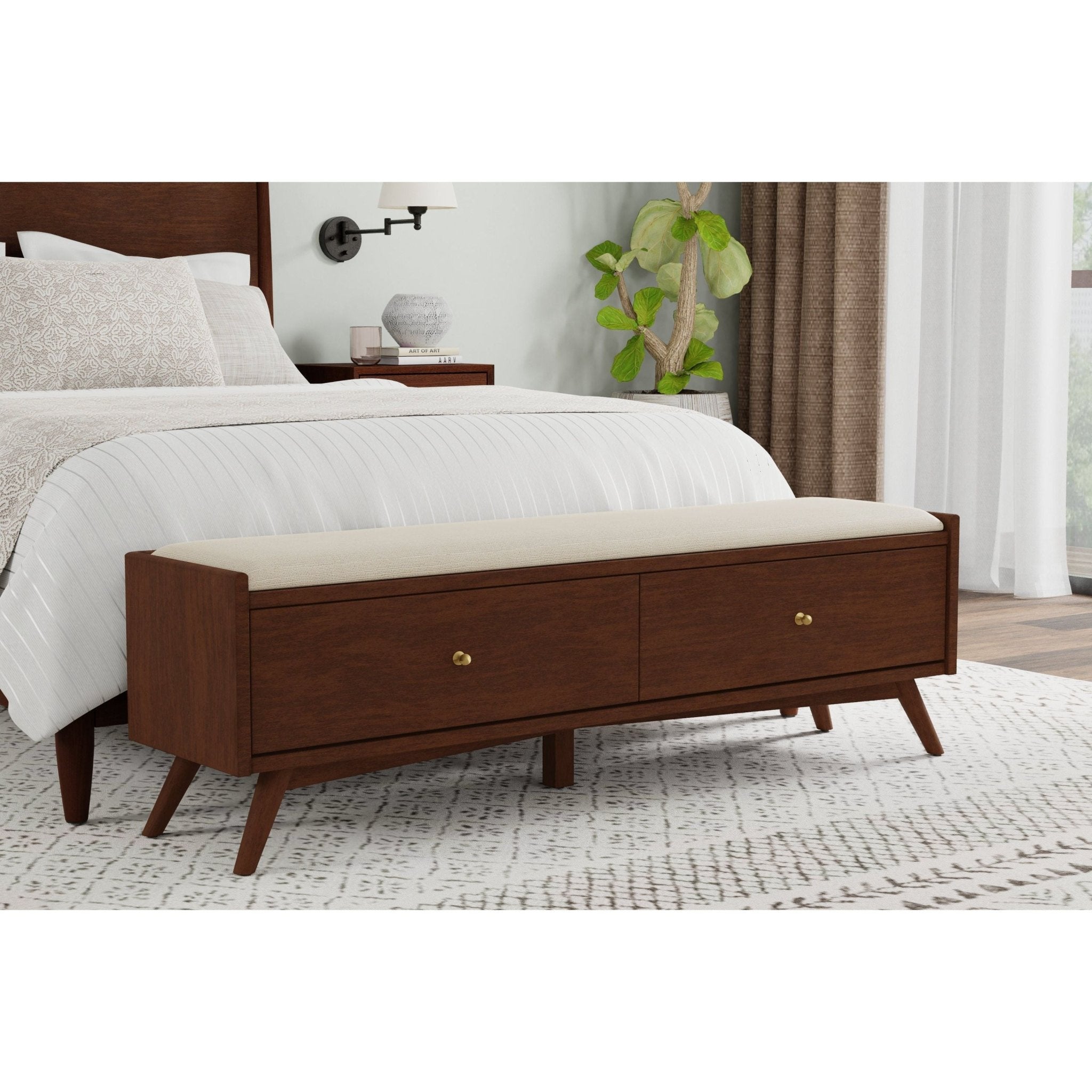 Stylish Mid-Century Modern Flynn Bench in Walnut Finish