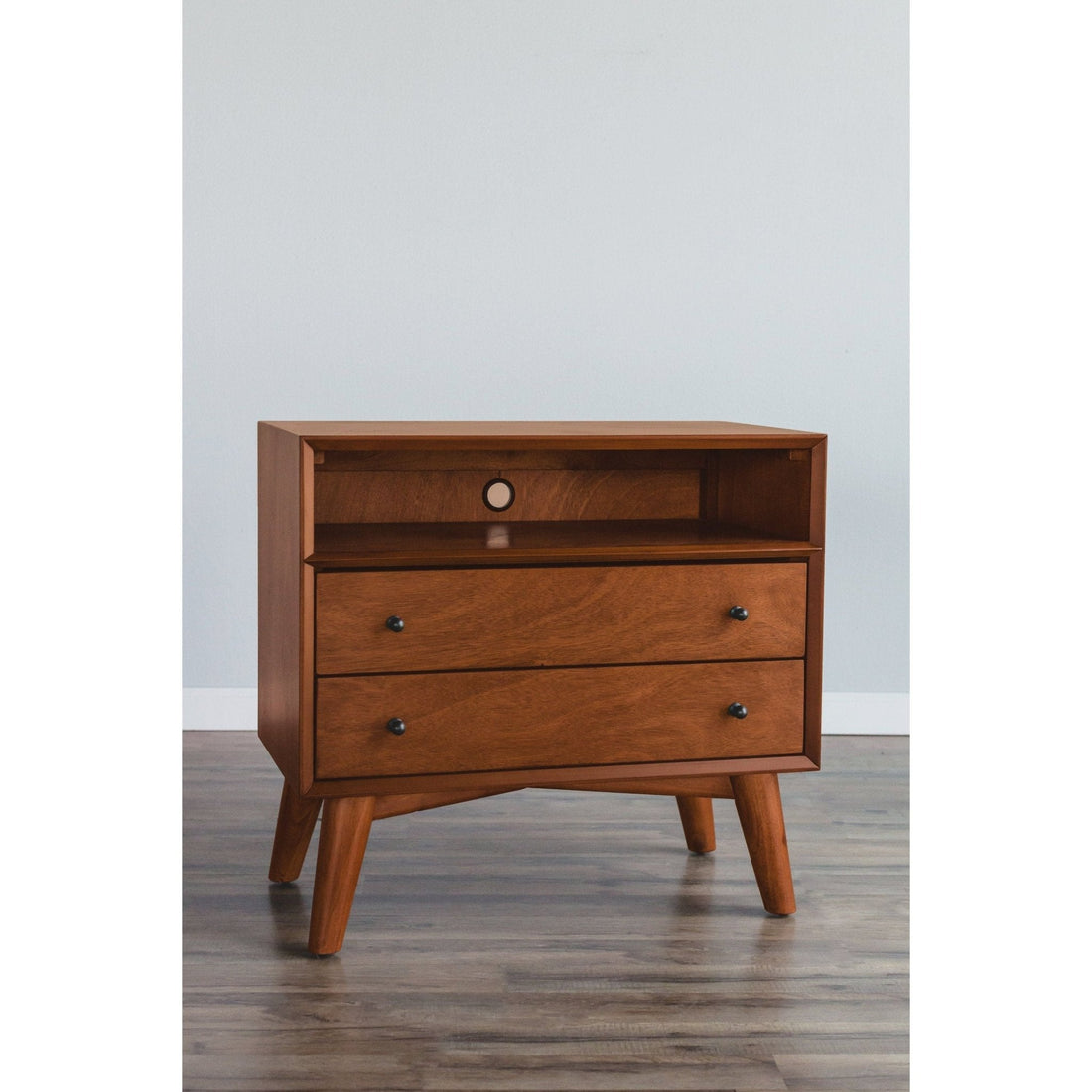 Mid-Century Modern Flynn Large Nightstand with Acorn Finish
