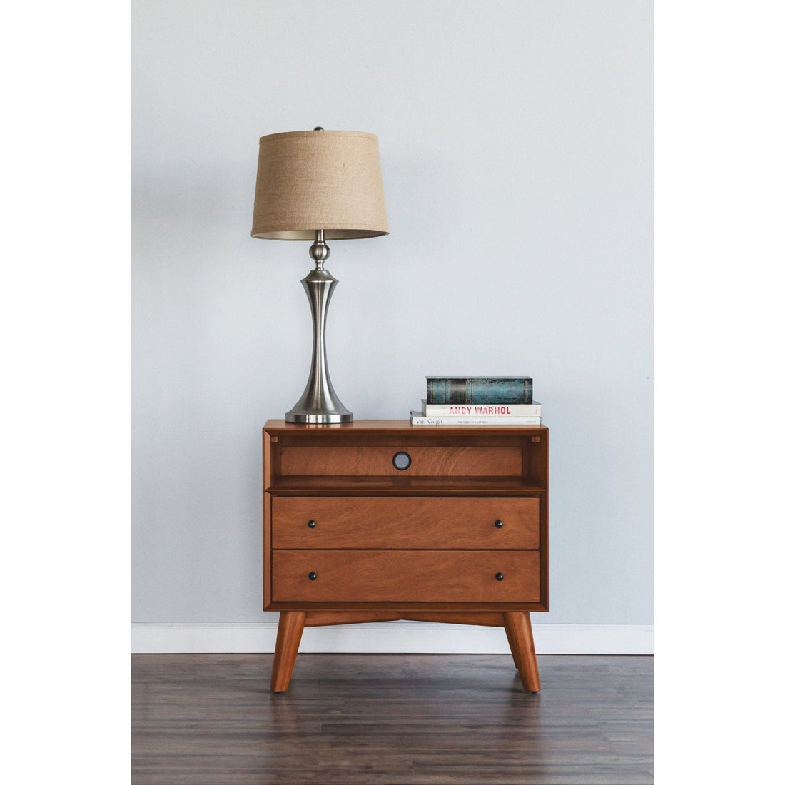 Mid-Century Modern Flynn Large Nightstand with Acorn Finish