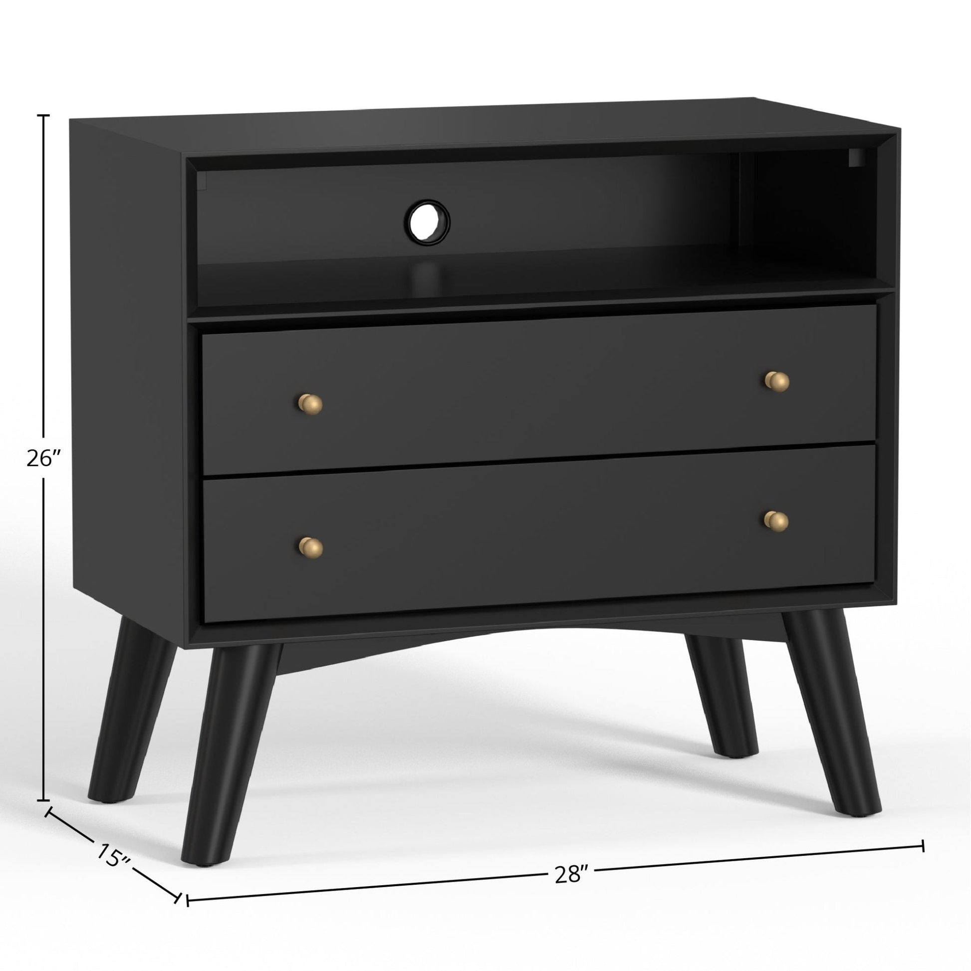 Chic Flynn Large Black Nightstand with Mid-Century Flair