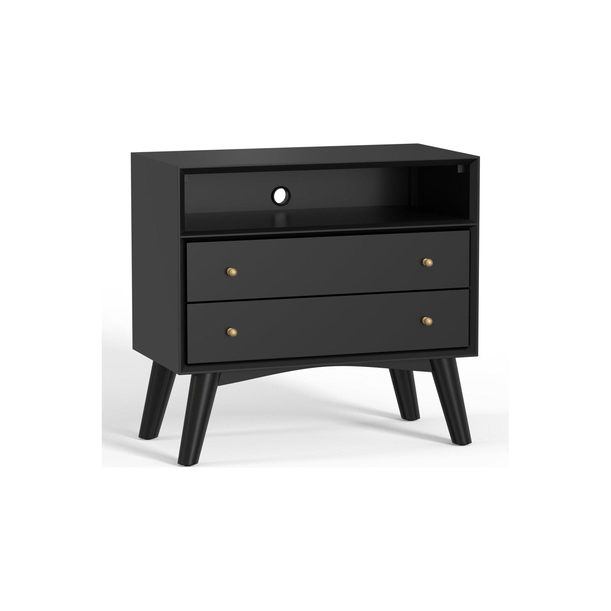 Chic Flynn Large Black Nightstand with Mid-Century Flair
