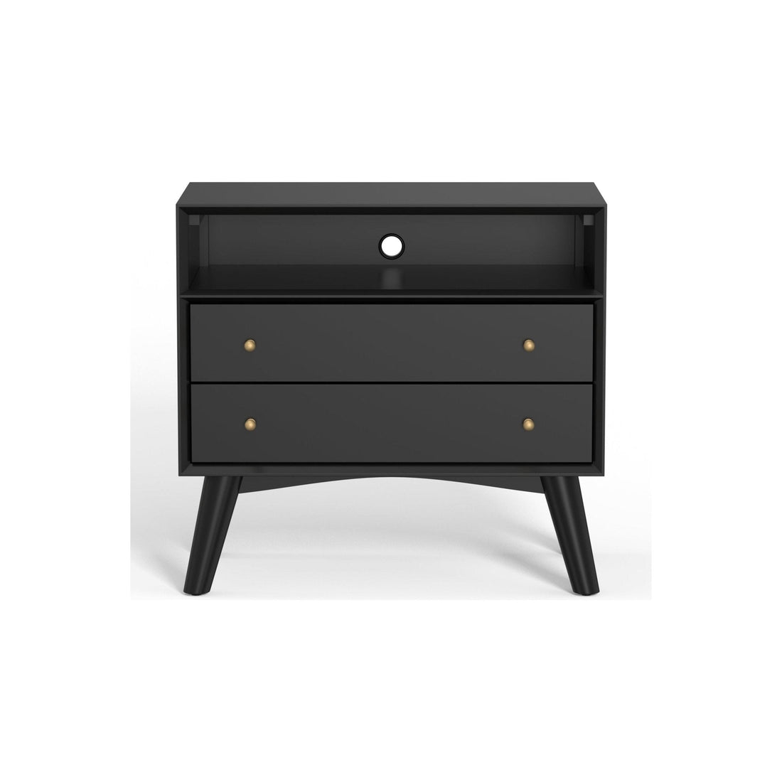 Chic Flynn Large Black Nightstand with Mid-Century Flair