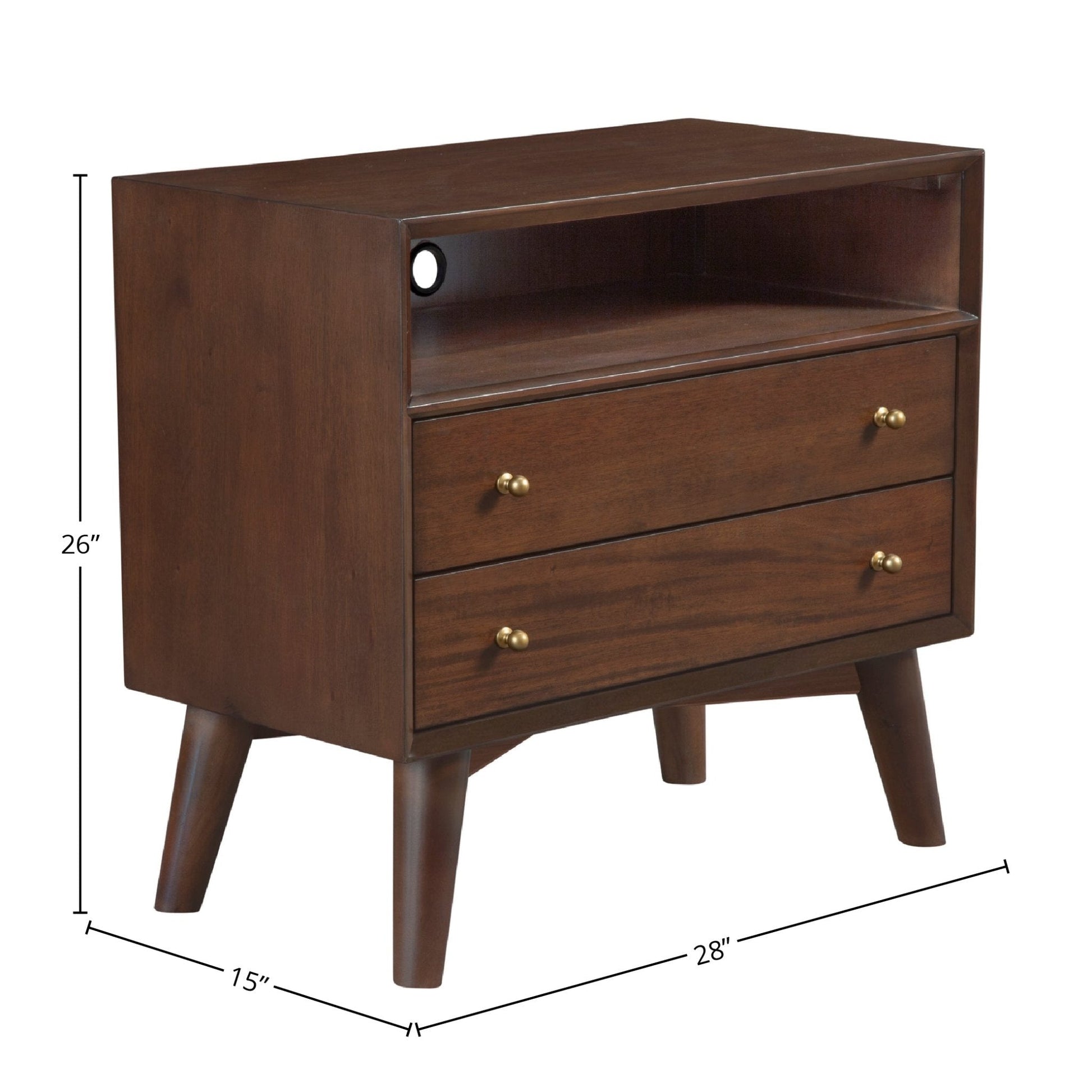 Stylish Flynn Large Nightstand in Rich Walnut Finish