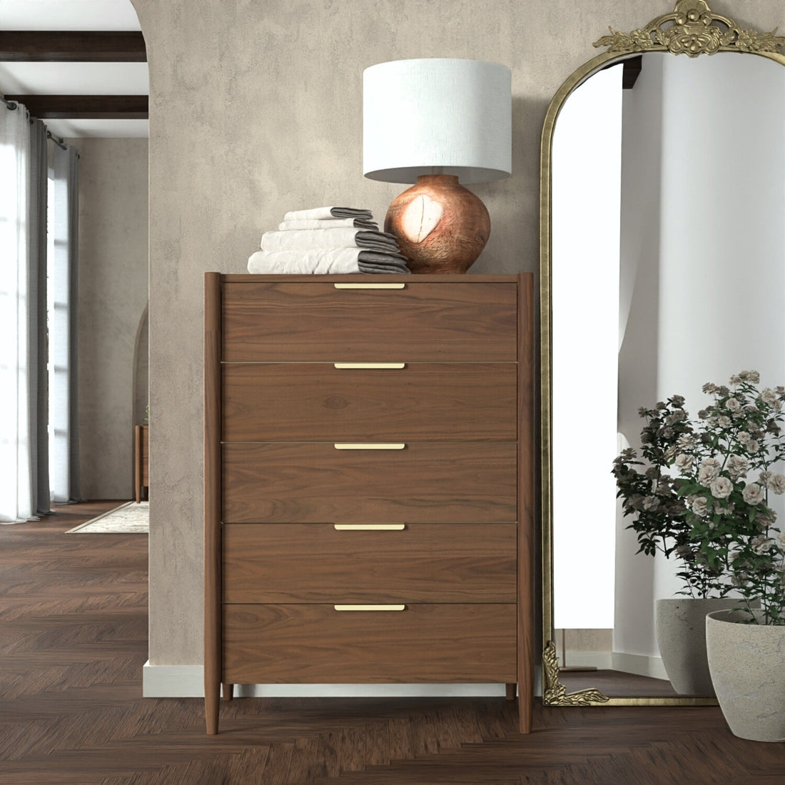 Elegant Sinclair Chest – Walnut Finish with Spacious Drawers