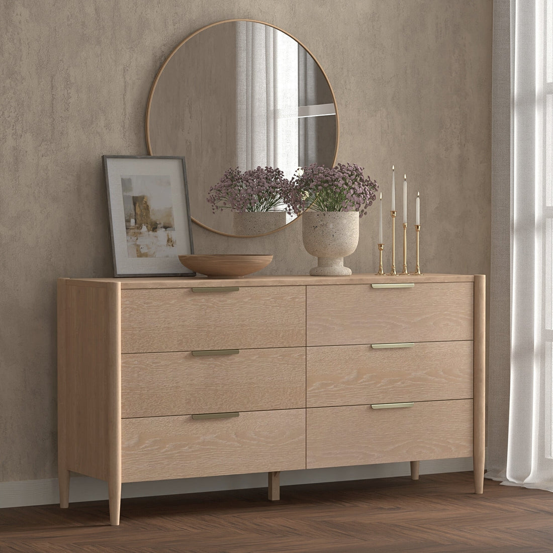Timeless Sinclair Dresser with Gold Handles - Natural Finish