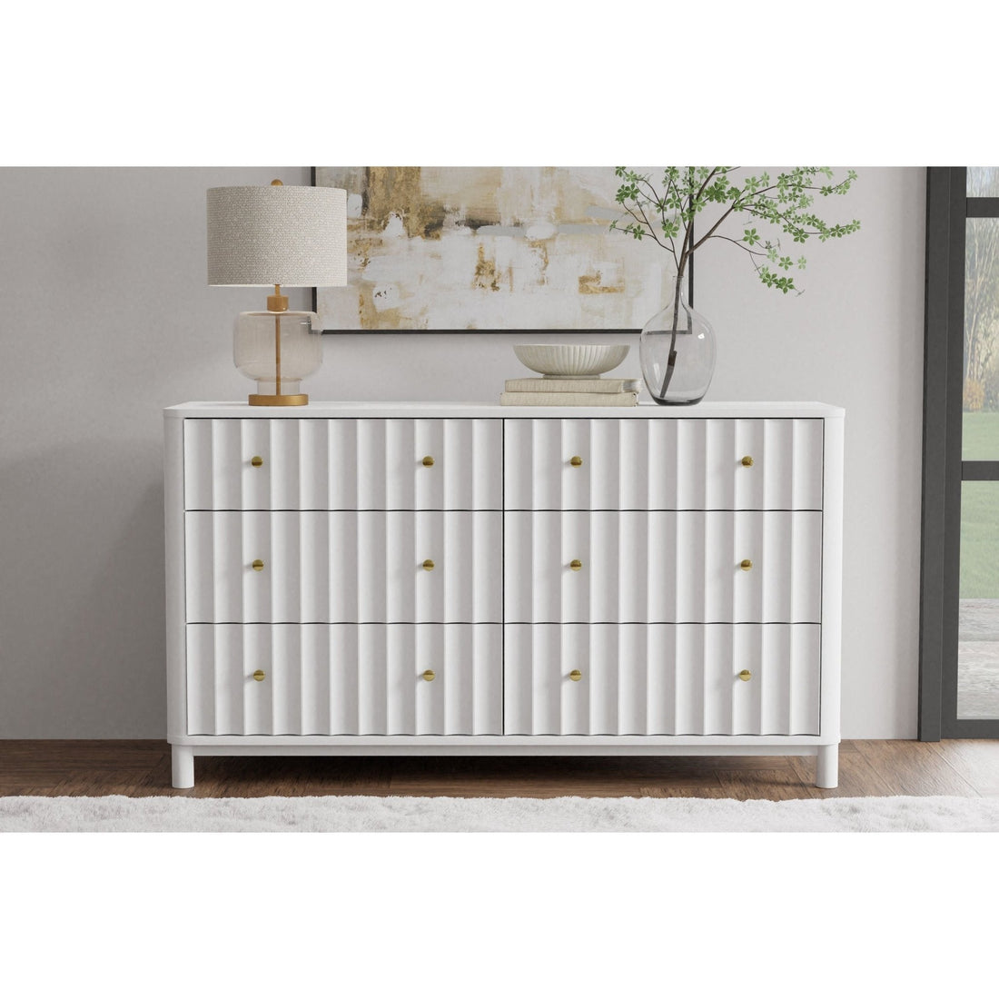 Stapleton White 6 Drawer Dresser